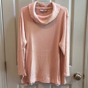 Chico's Pink Ribbed Cowl Neck Top